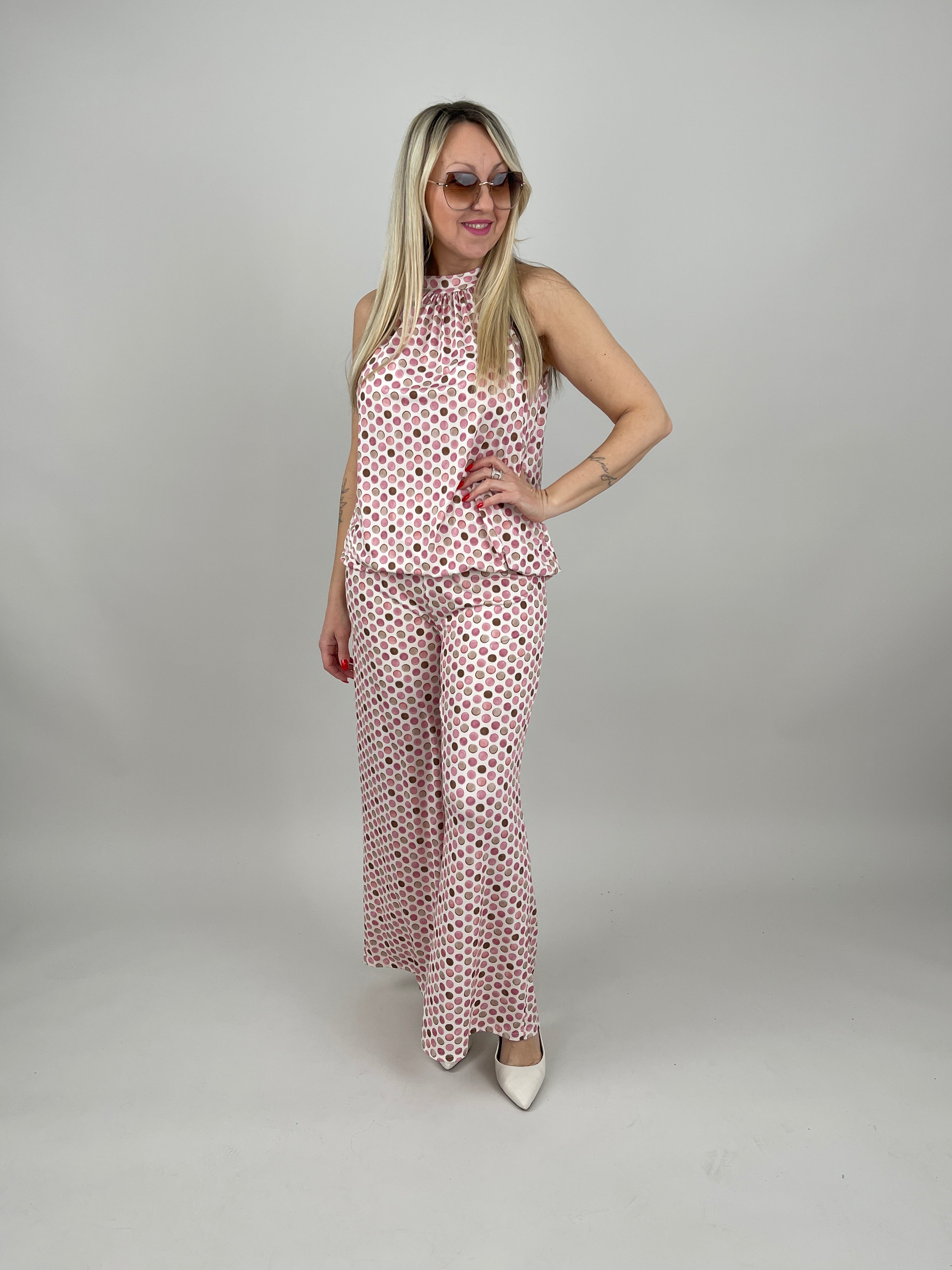 Marlene Hose Kofferstoff Punkte in Rosa/Beige
