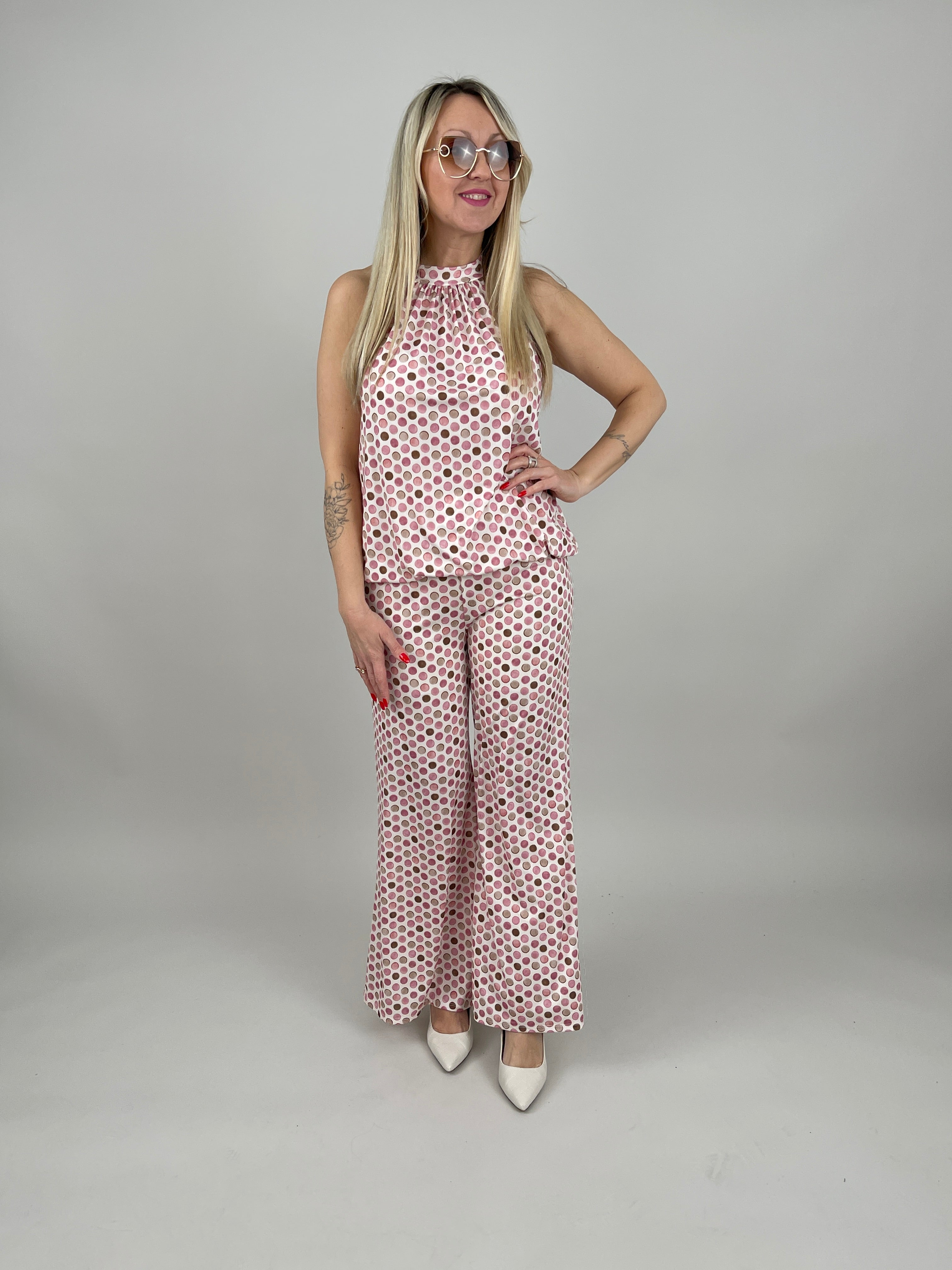 Marlene Hose Kofferstoff Punkte in Rosa/Beige