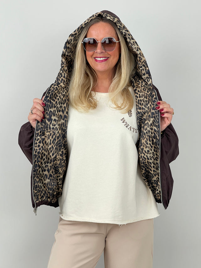 Wendejacke mit Leo-Design in Mokka