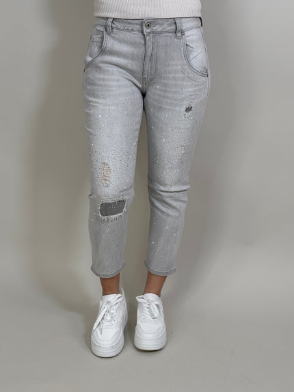 Jeans 7/8 Hellgrau mit Glitzersteinchen Artikel 5756