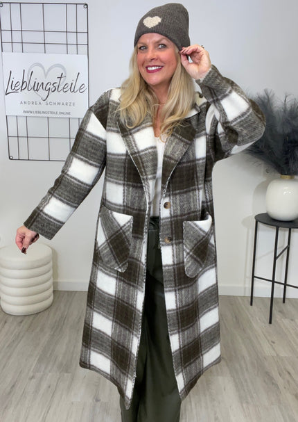 Mantel Karo Muster in Khaki/Braun Artikel 6545