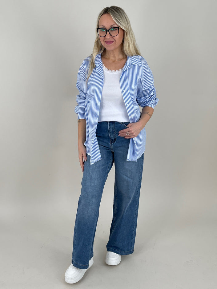 Bluse Streifen mit Rücken-Bestickung Art. 6701