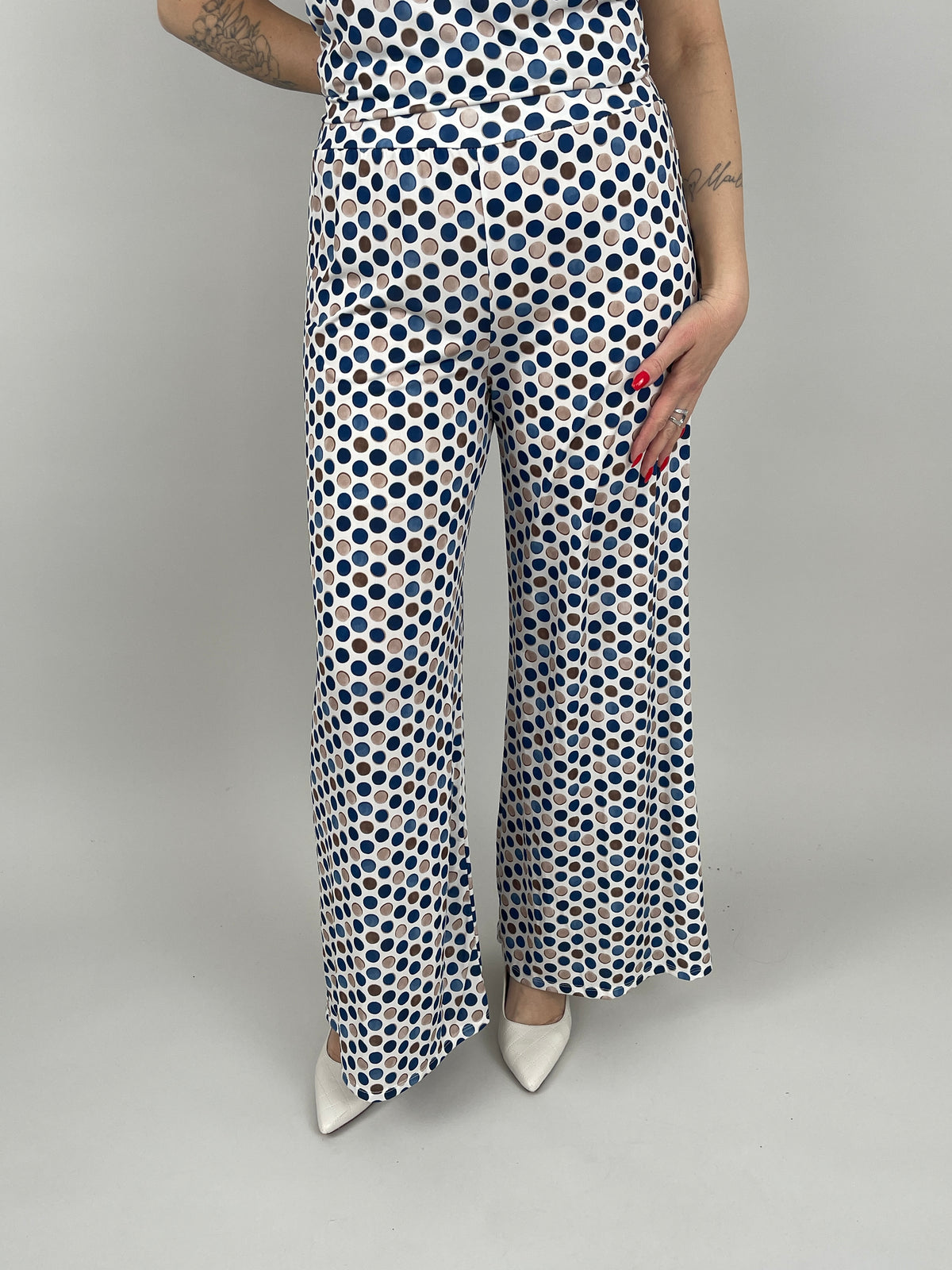 Marlene Hose Kofferstoff Punkte in Blau/Beige