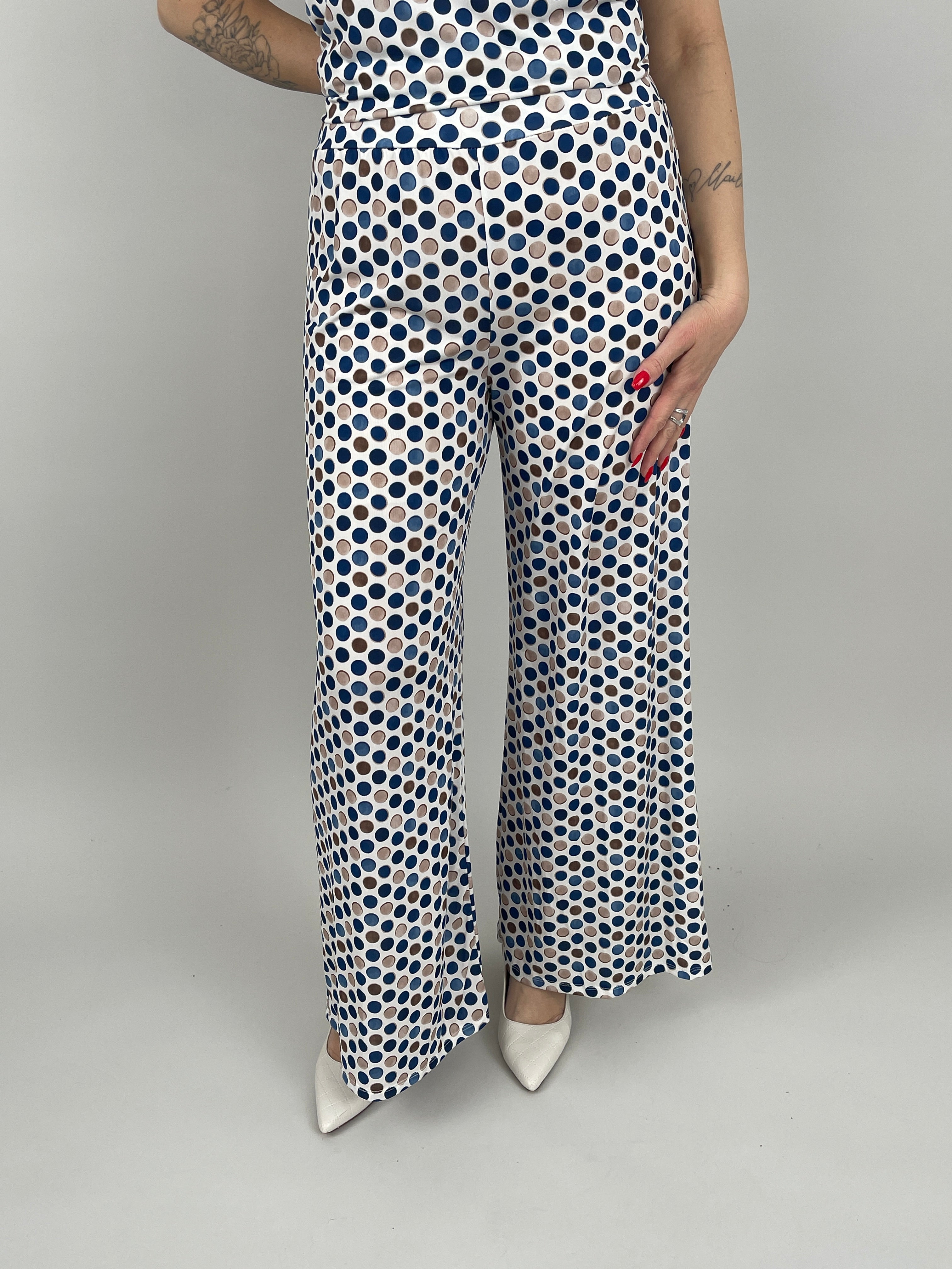 Marlene Hose Kofferstoff Punkte in Blau/Beige