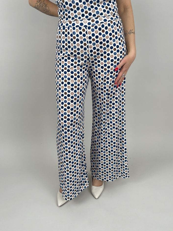 Marlene Hose Kofferstoff Punkte in Blau/Beige