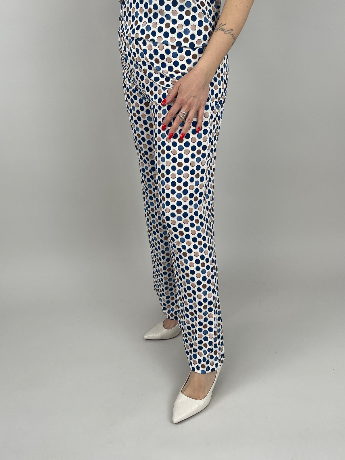 Marlene Hose Kofferstoff Punkte in Blau/Beige