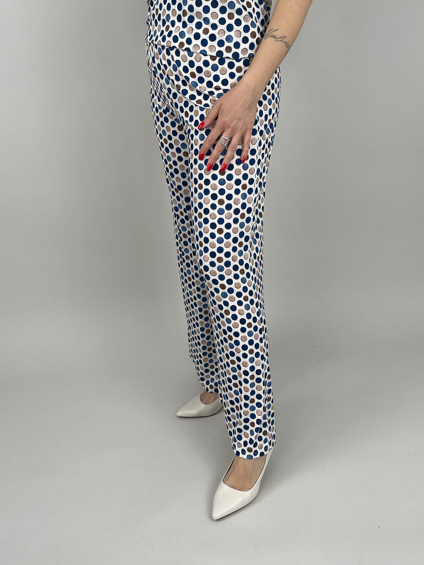 Marlene Hose Kofferstoff Punkte in Blau/Beige