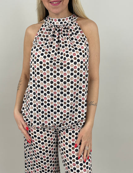 Neckholder Top Kofferstoff Punkte in Schwarz/Beige