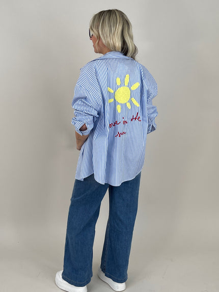 Bluse Streifen mit Rücken-Bestickung Art. 6701