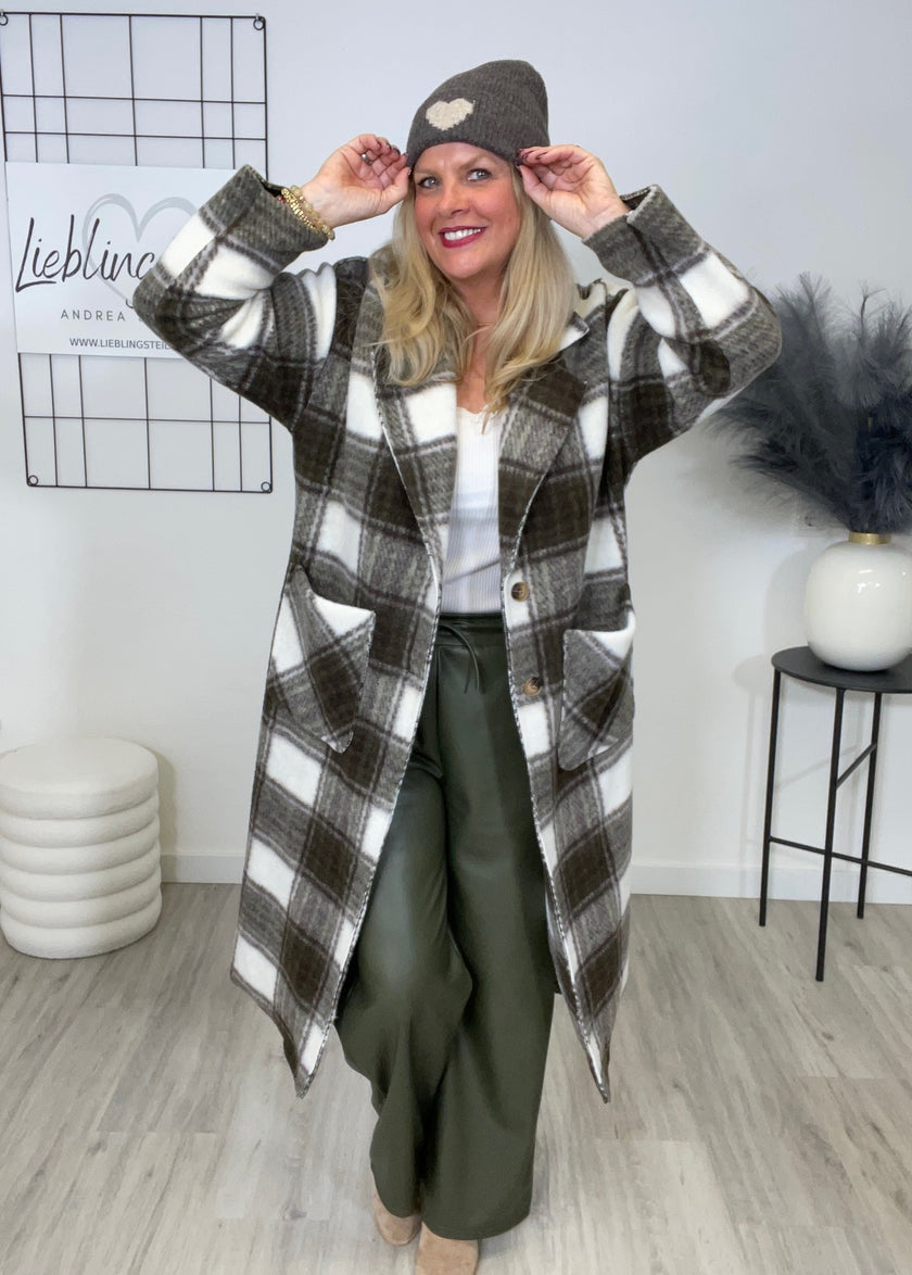 Mantel Karo Muster in Khaki/Braun Artikel 6545