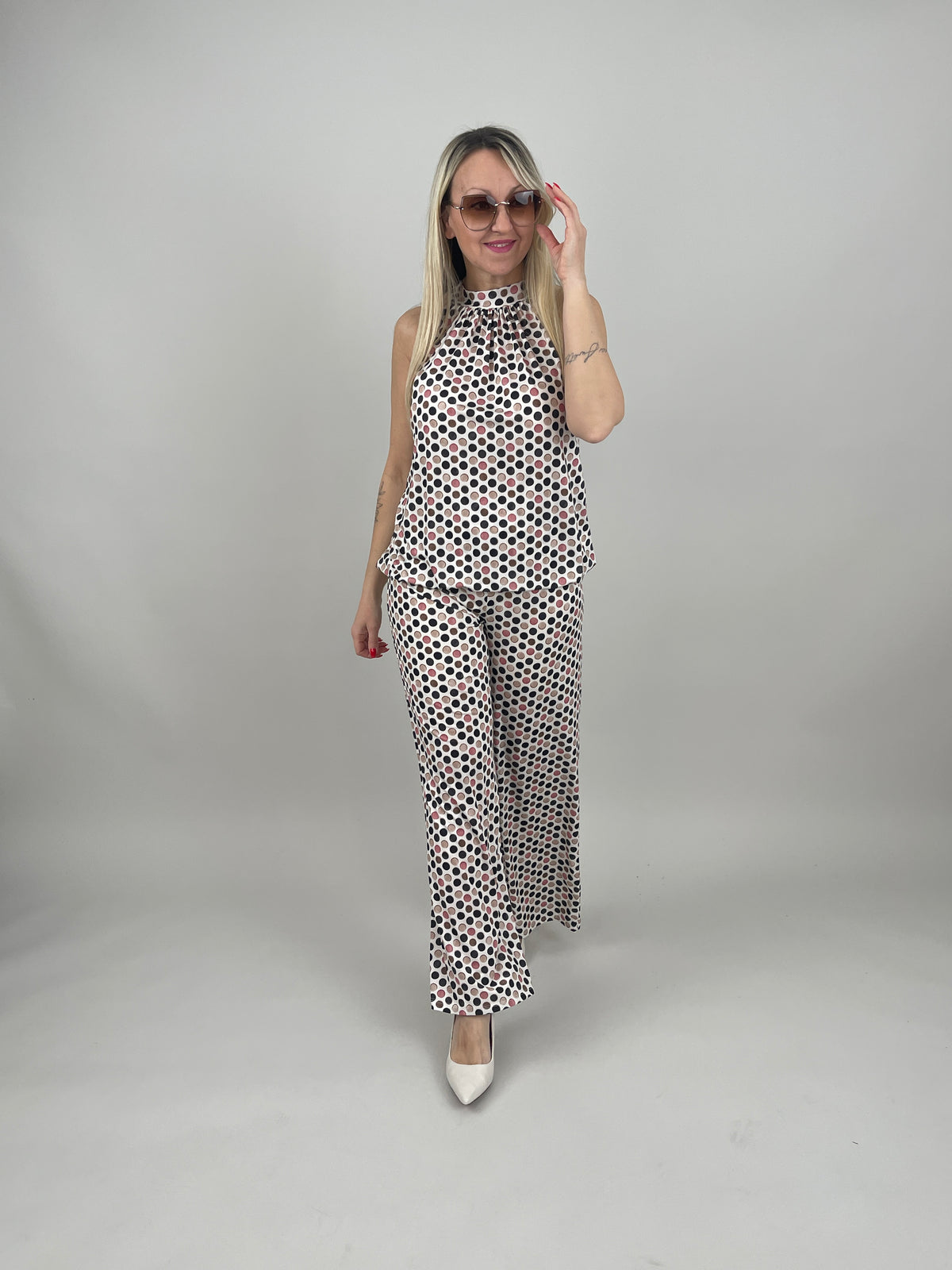 Marlene Hose Kofferstoff Punkte in Schwarz/Beige