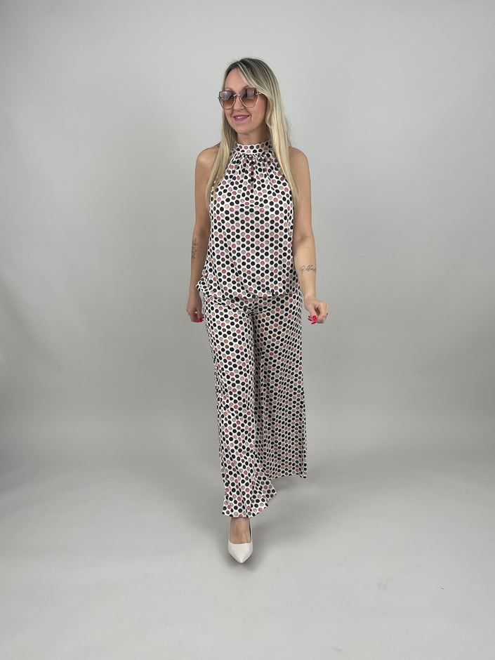 Marlene Hose Kofferstoff Punkte in Schwarz/Beige