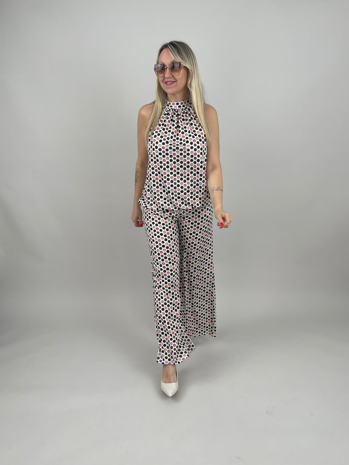 Marlene Hose Kofferstoff Punkte in Schwarz/Beige