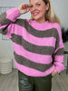Pullover Grobstrick mit Streifen in Taupe/Pink Art. 6553