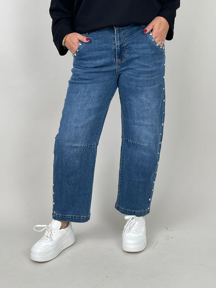 Jeans Barrel-Schnitt Herzen-Nieten
