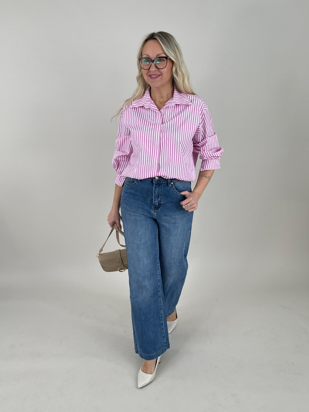 Bluse mit Streifen in Rosa