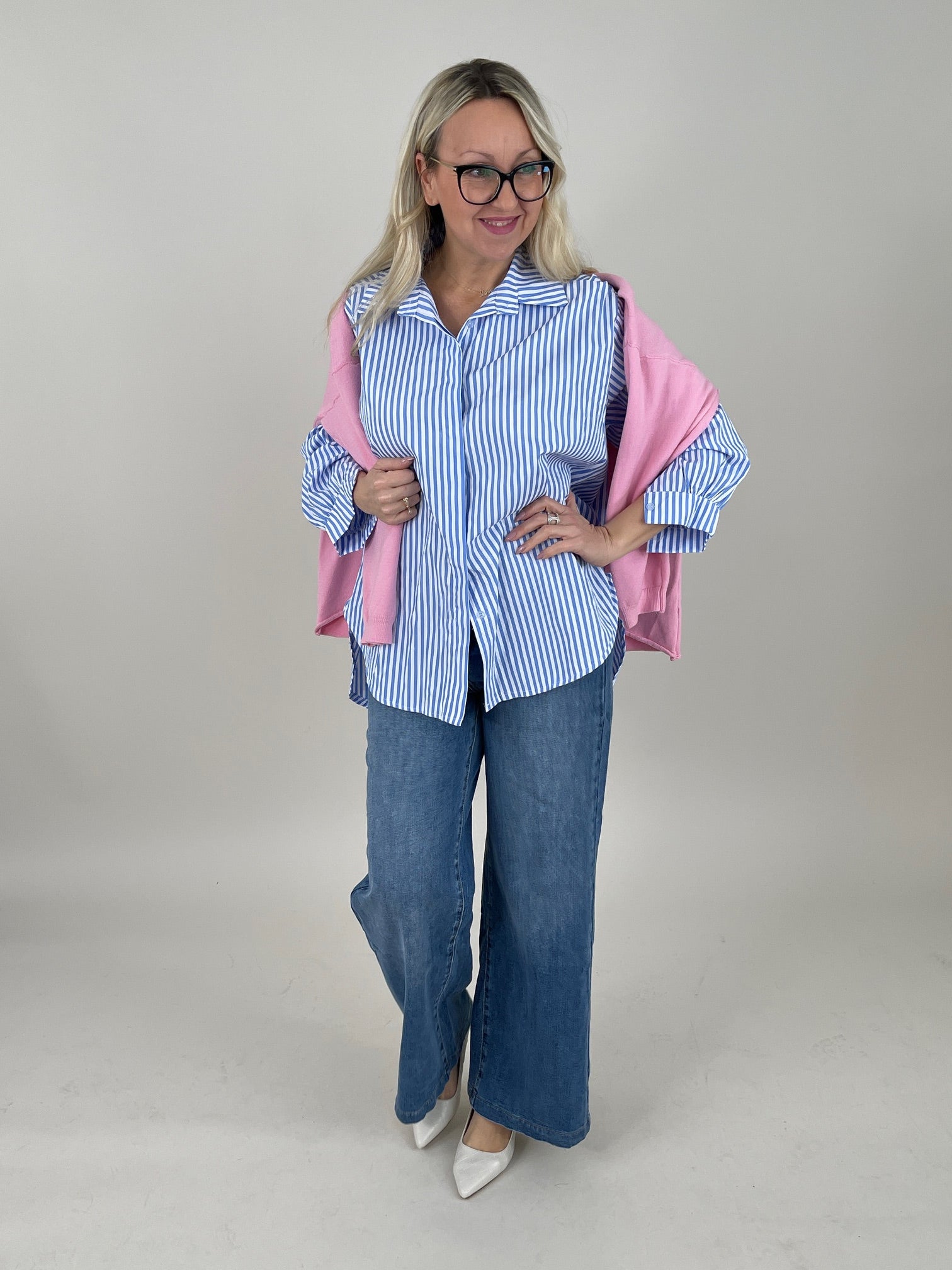 Bluse mit Streifen in Blau