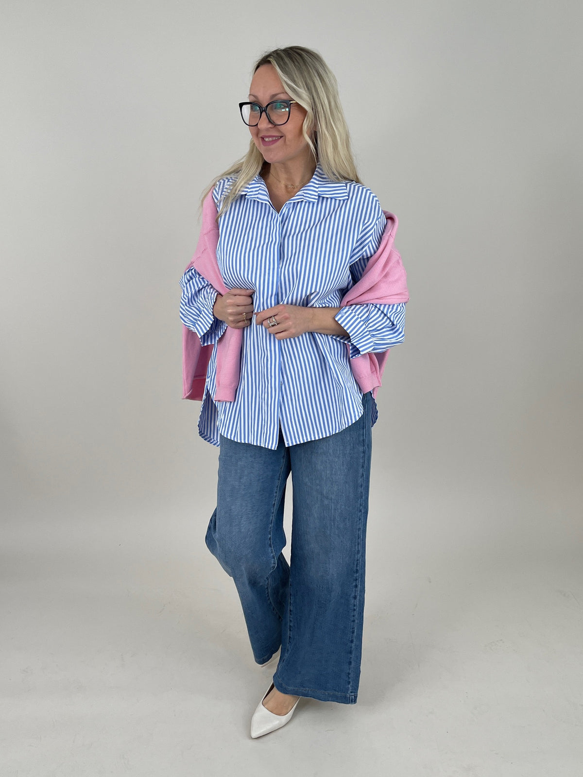 Bluse mit Streifen in Blau