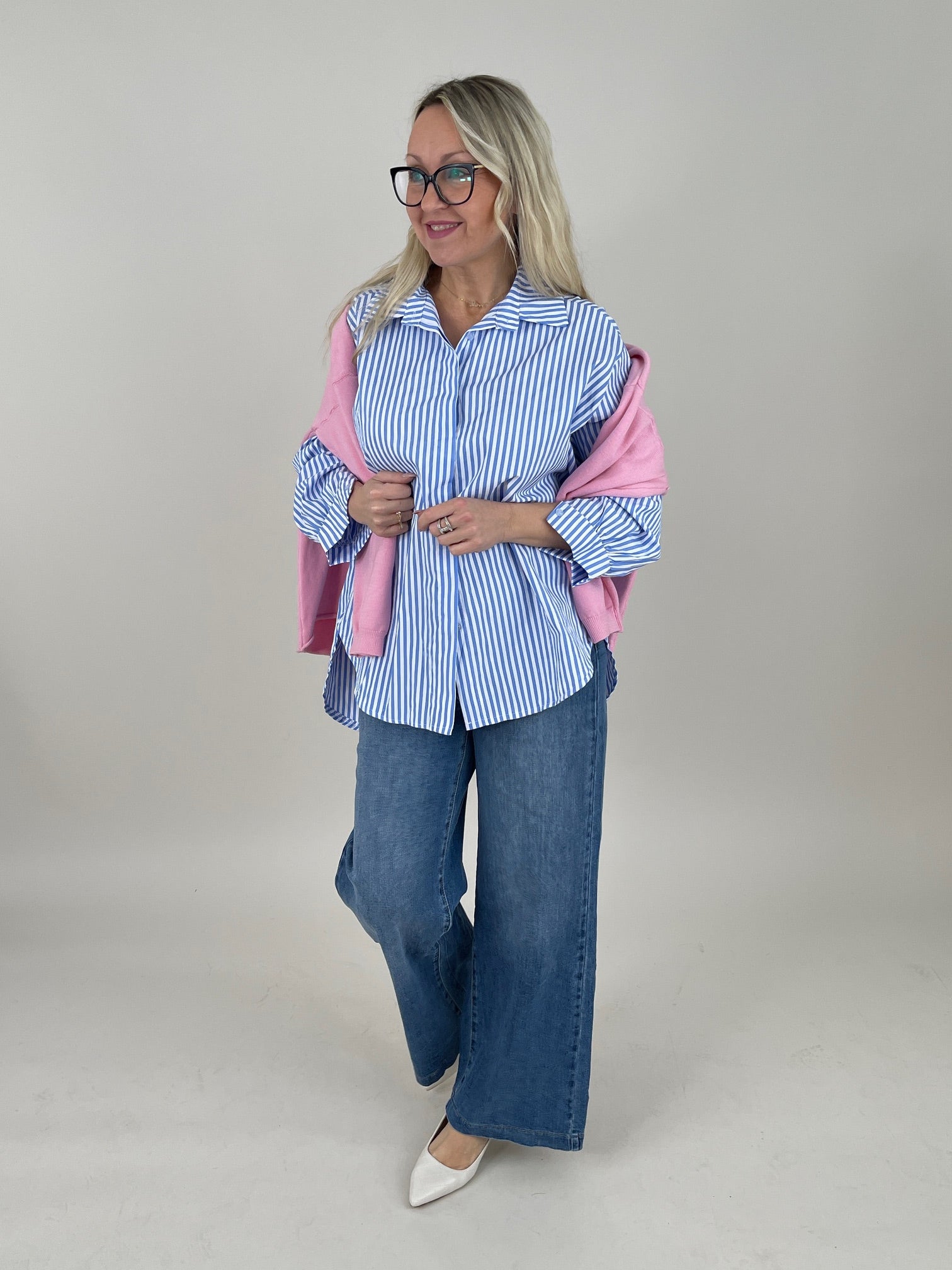 Bluse mit Streifen in Blau