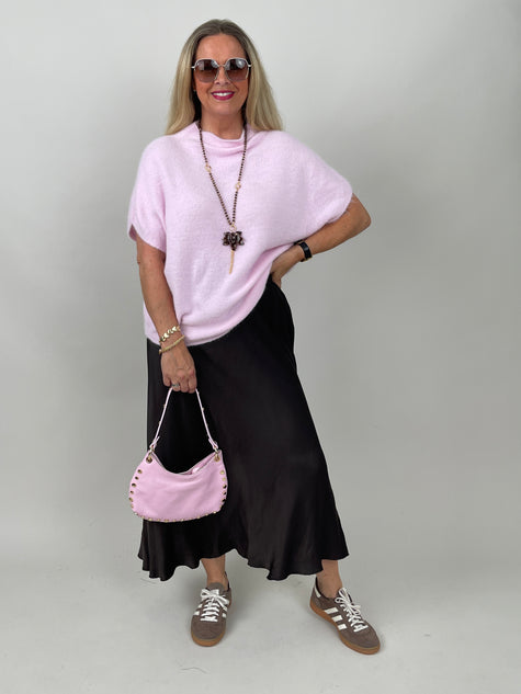 Flauschiger Kurzarm-Pullover in Rosa