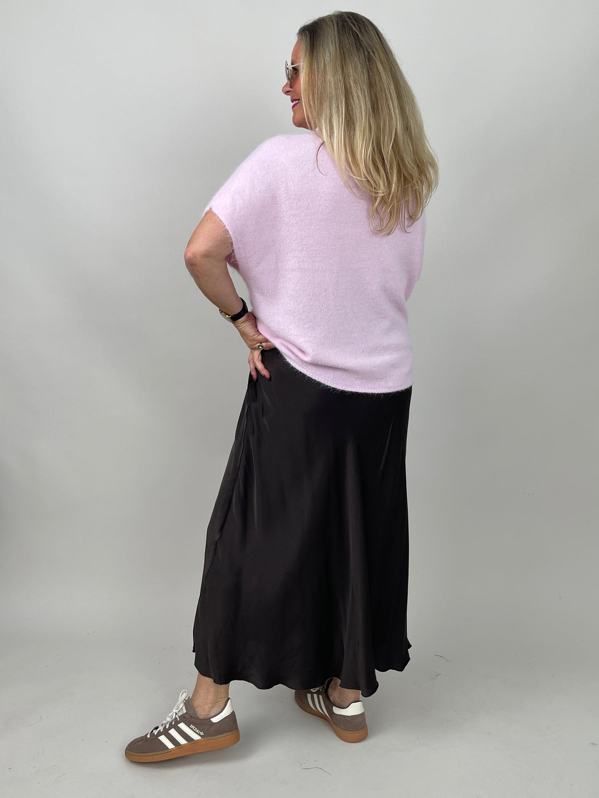 Flauschiger Kurzarm-Pullover in Rosa