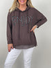 Hoodie mit Glitzer-Schriftzug in Mokka