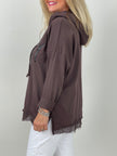 Hoodie mit Glitzer-Schriftzug in Mokka