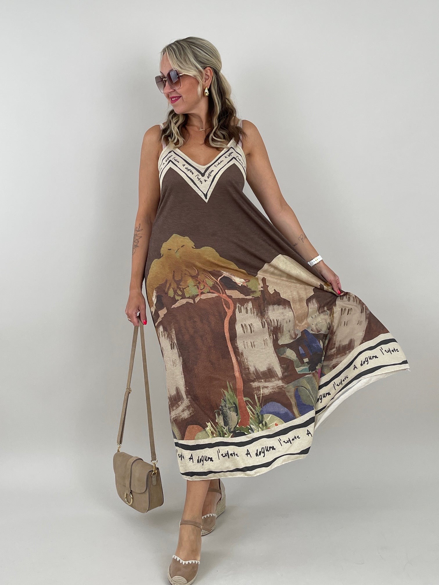 Kleid Feinstrick mit tollem Muster  in Mokka Artikel 6156