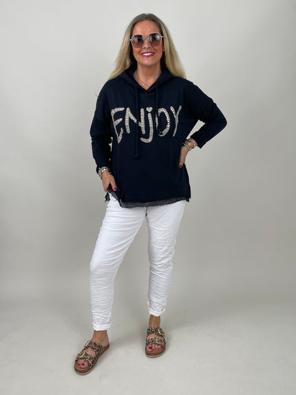 Hoodie mit Glitzer-Schriftzug in Schwarz