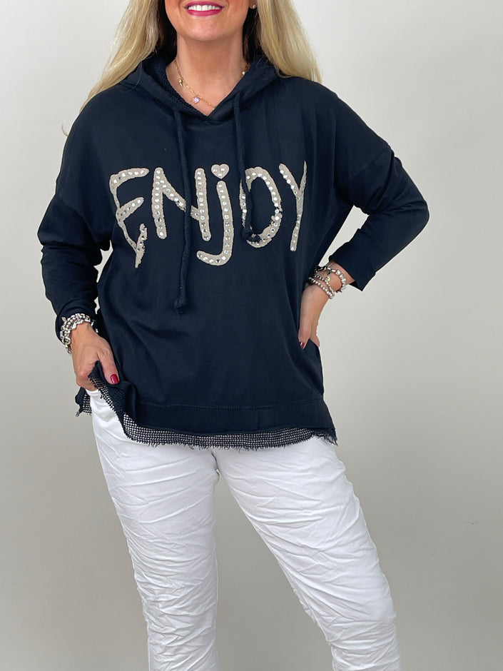 Hoodie mit Glitzer-Schriftzug in Schwarz