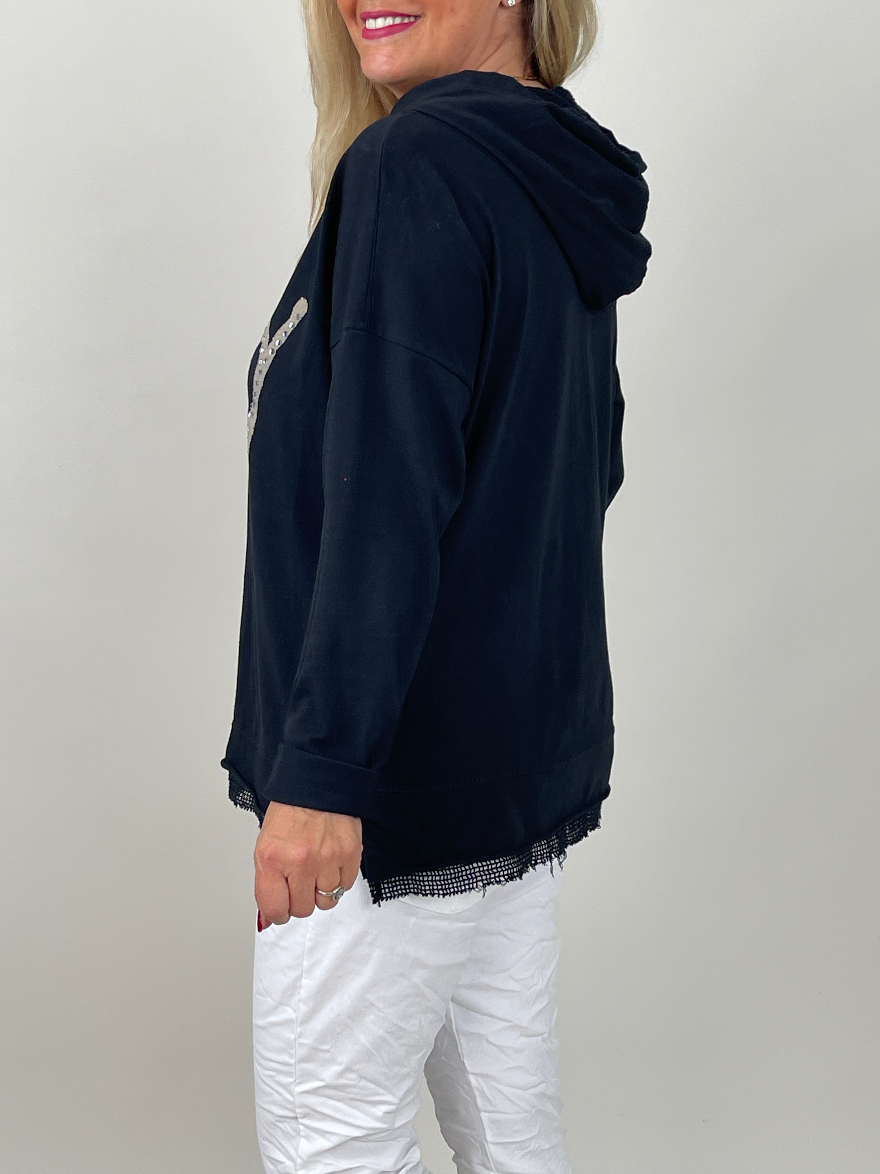 Hoodie mit Glitzer-Schriftzug in Schwarz