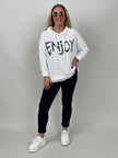 Hoodie mit Glitzer-Schriftzug in Offwhite