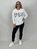 Hoodie mit Glitzer-Schriftzug in Offwhite