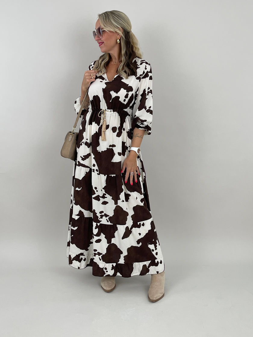 Kleid Volants Muster in Mokka/Creme Artikel 6170