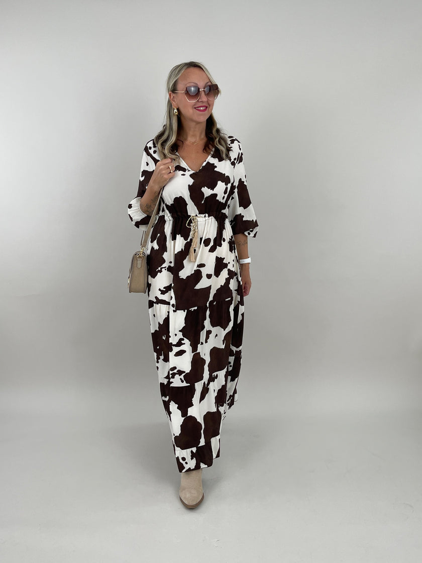 Kleid Volants Muster in Mokka/Creme Artikel 6170