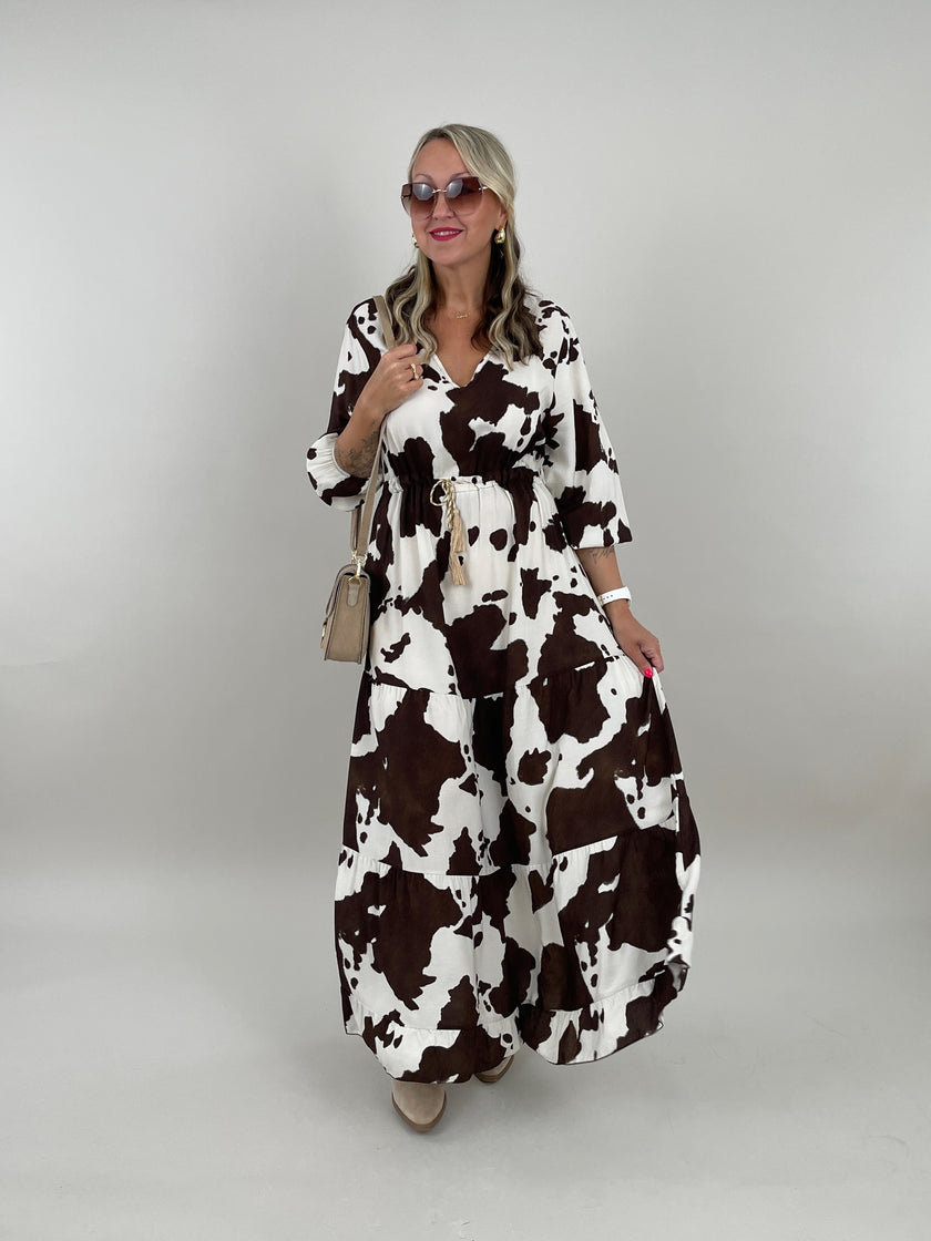 Kleid Volants Muster in Mokka/Creme Artikel 6170