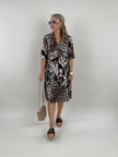 Kleid Kofferstoff Halbarm Muster in Braun/Beige Artikel 6183