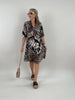 Kleid Kofferstoff Halbarm Muster in Braun/Beige Artikel 6183