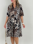 Kleid Kofferstoff Halbarm Muster in Braun/Beige Artikel 6183