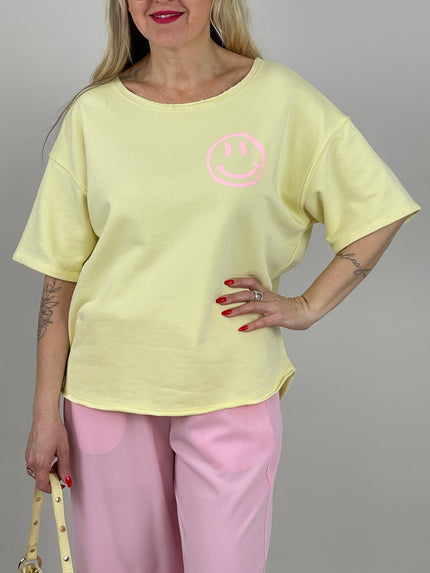 Sweatshirt Smiley Kurzarm in Gelb