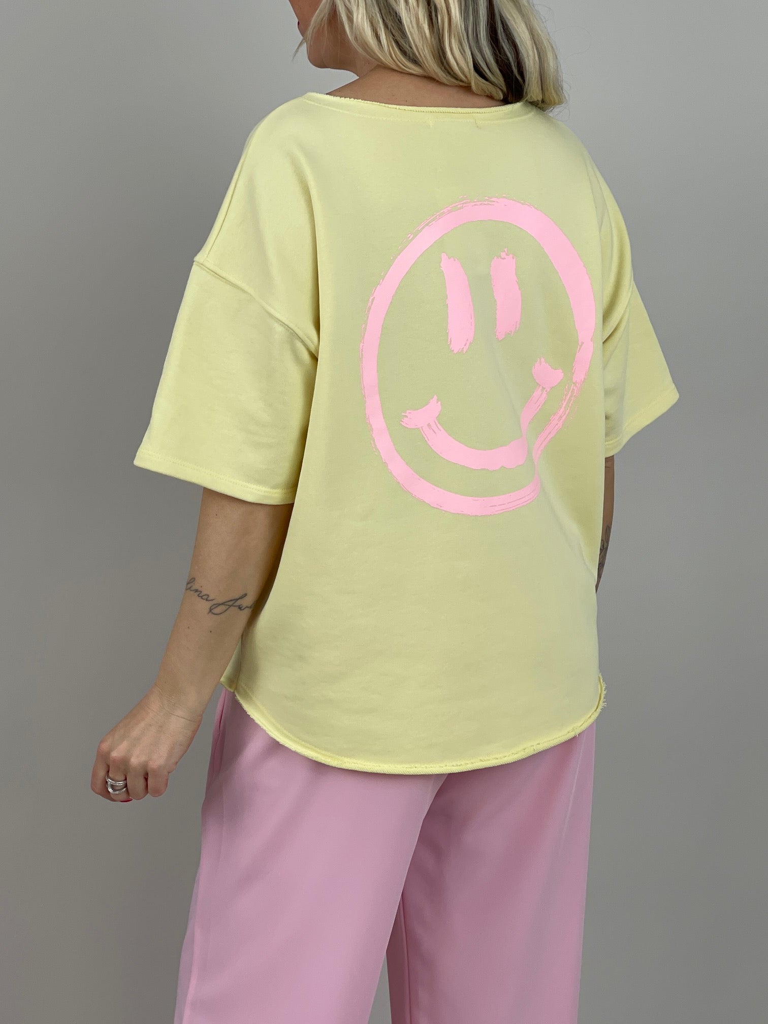Sweatshirt Smiley Kurzarm in Gelb