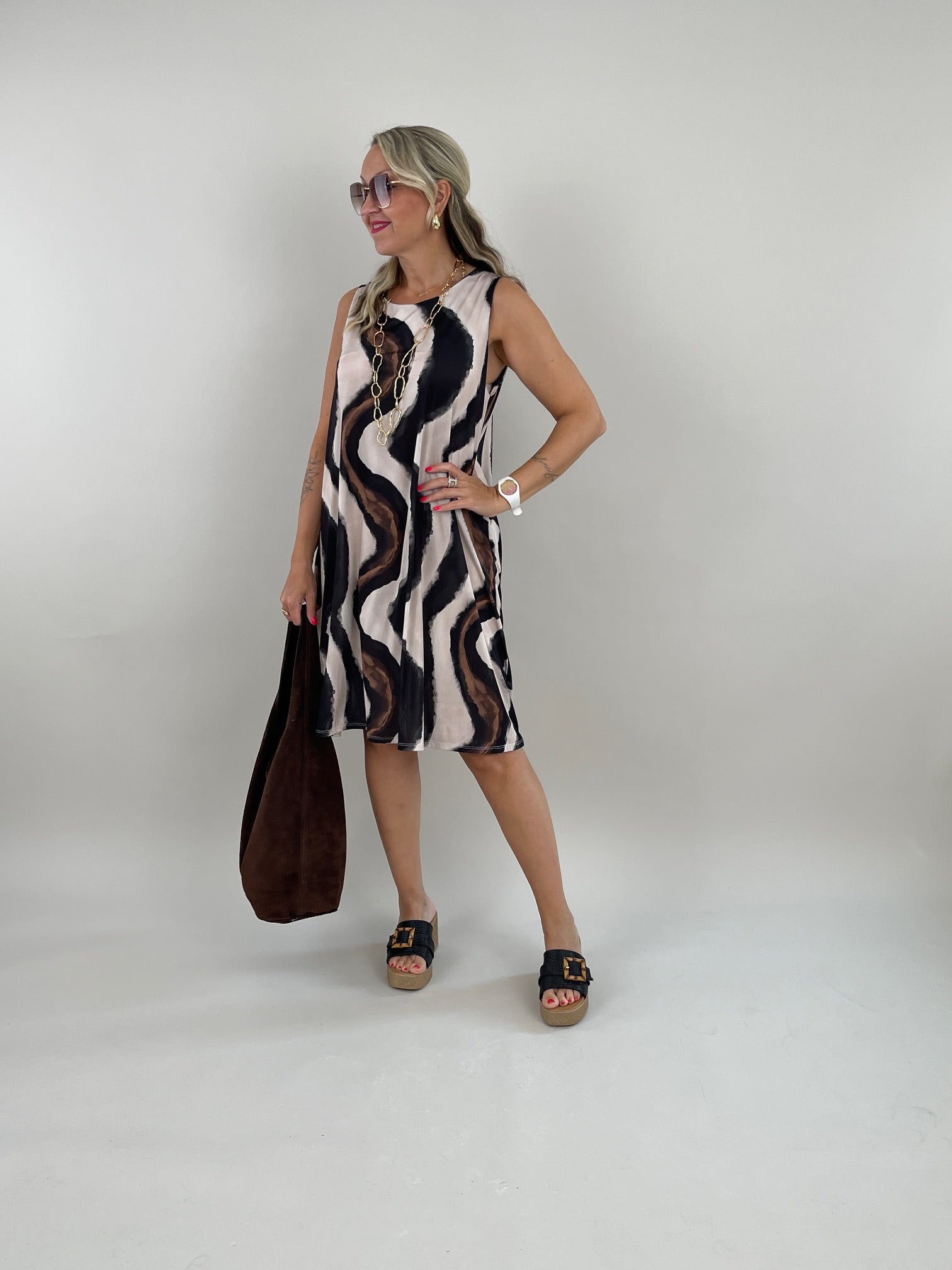 Kleid Kofferstoff Muster in Braun/Beige Artikel 6161
