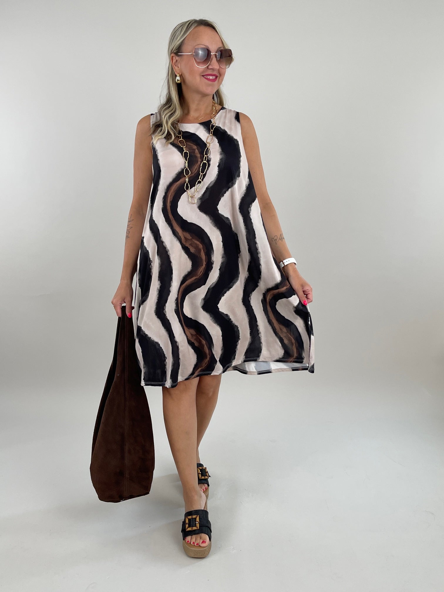 Kleid Kofferstoff Muster in Braun/Beige Artikel 6161