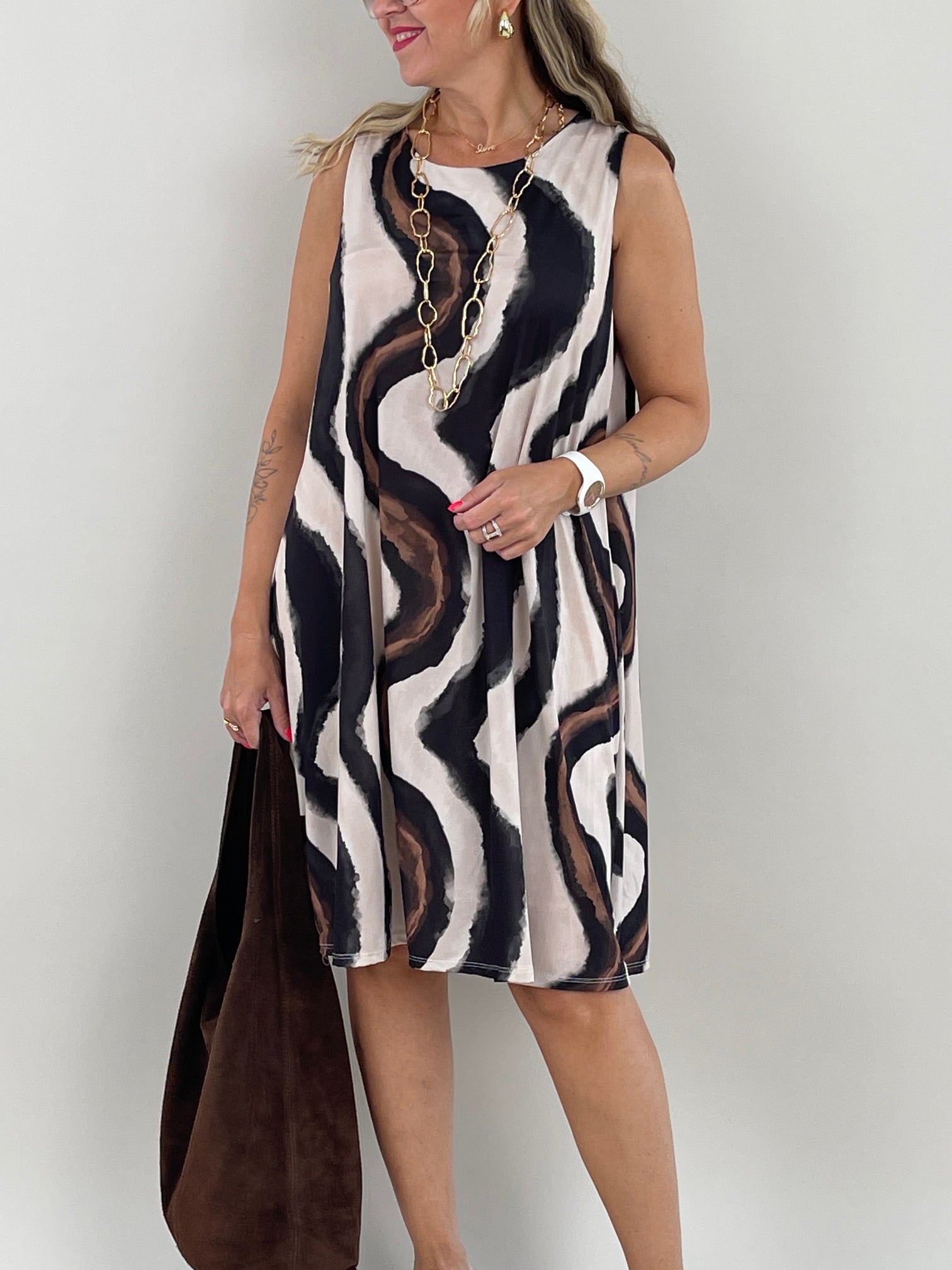 Kleid Kofferstoff Muster in Braun/Beige Artikel 6161