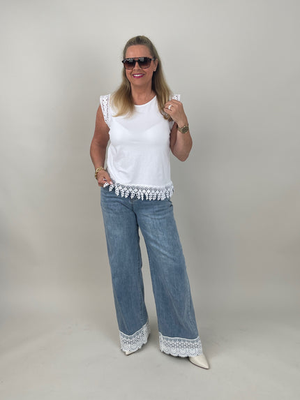 Top mit Boho Details in Weiß