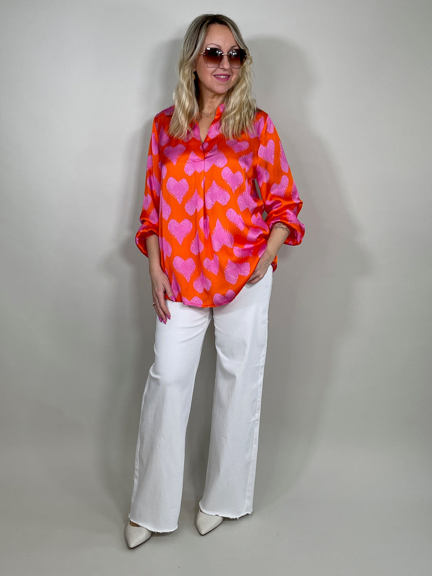 Bluse mit Herzen in Orange/Pink Artikel 5654