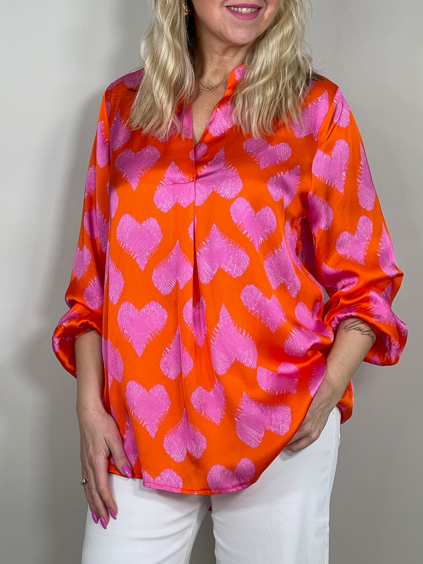 Bluse mit Herzen in Orange/Pink Artikel 5654