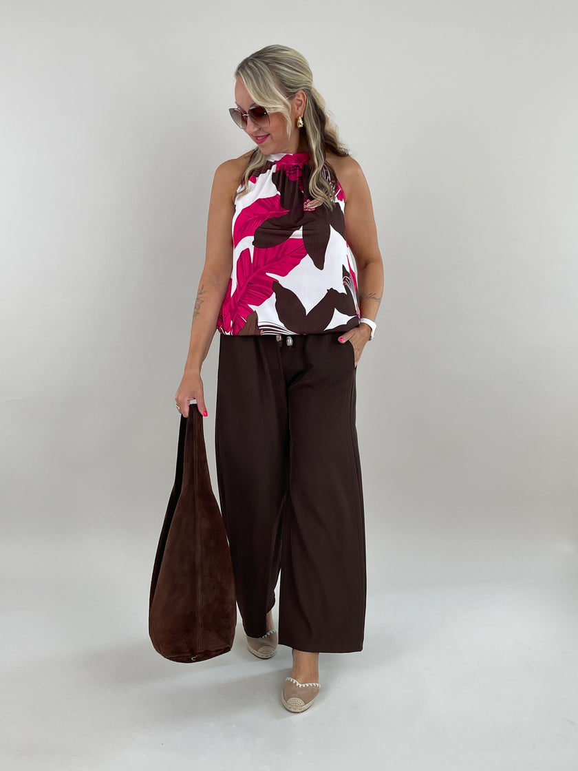 Neckholder Top Kofferstoff Muster in Pink/Mokka Artikel 6162