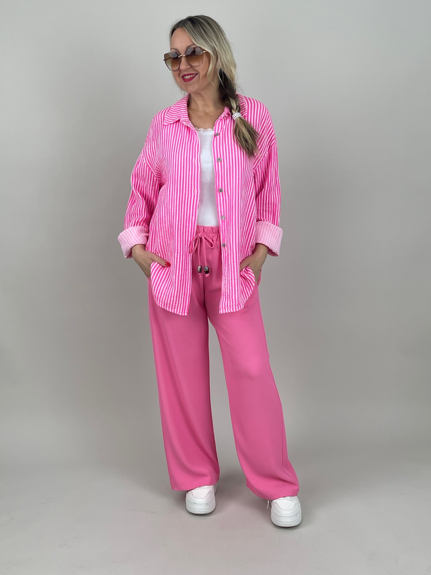 Musselin Bluse Frottee-Details in Pink