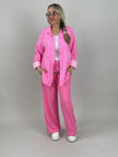 Musselin Bluse Frottee-Details in Pink